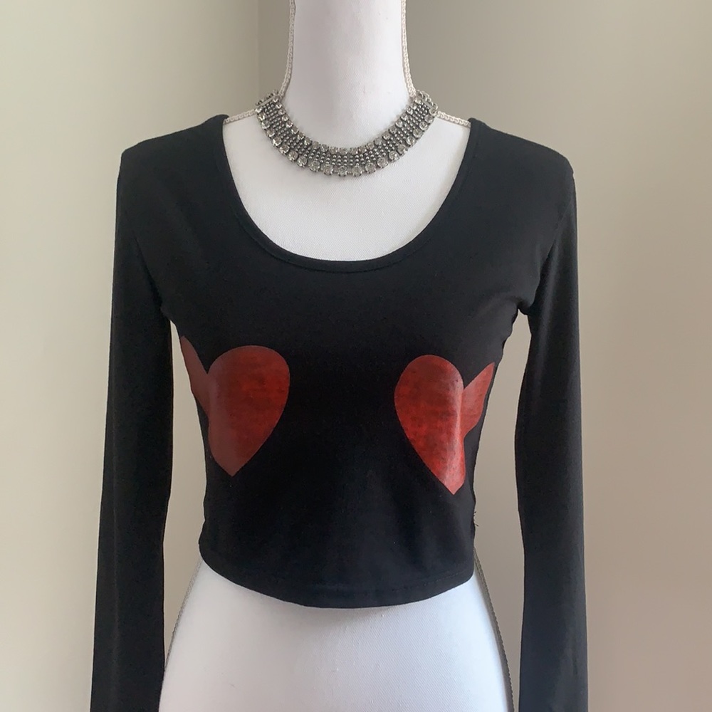 Long Sleeve Hearts Crop Top MED